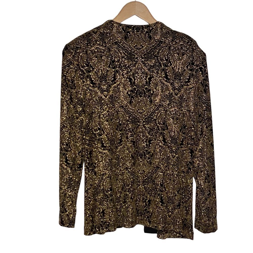 VINTAGE Elegant Black Gold Glitter Open Front Jacket Size Large Ronni Nicole - Picture 2 of 7